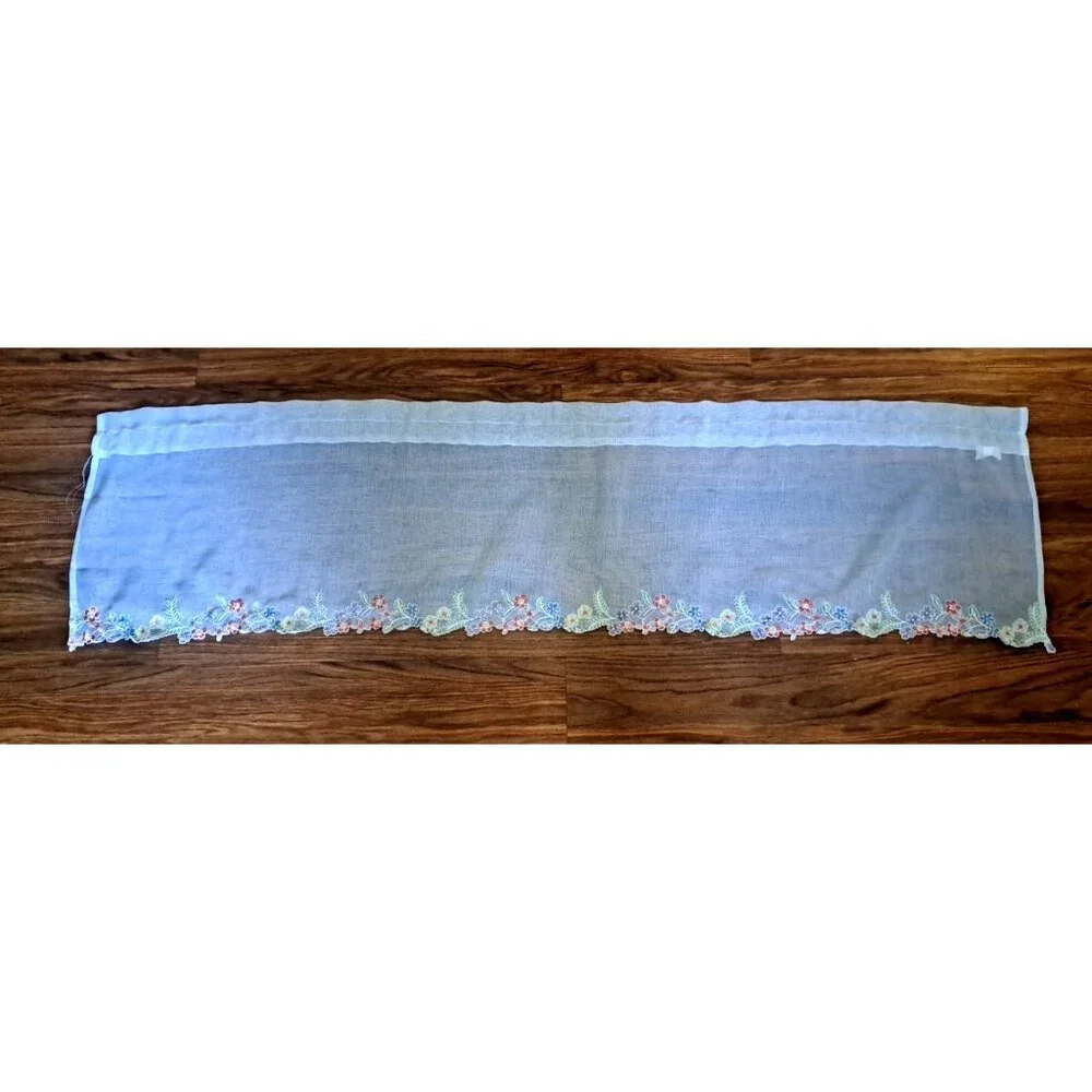 White Sheer Window Valance With Floral Edge Cottage Country Romantic 58x15